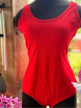 SUNRO Fire Engine Red Cotton Stretch Sleeveless Snap Crotch Bodysuit Size XL